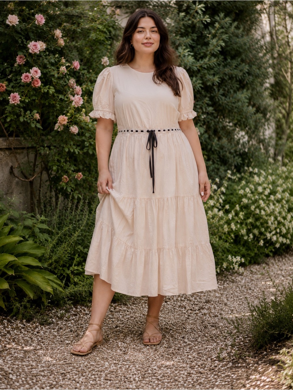 NWT Tea n Rose Colette Cream Cotton Midi Dress L